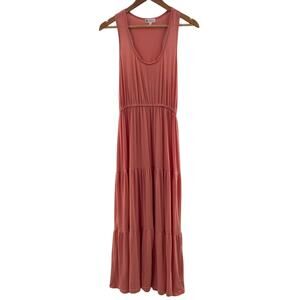 Sundry for Evereve The Malibu Maxi Coral Tiered Dress Comfy Stretch Size 2 Med.